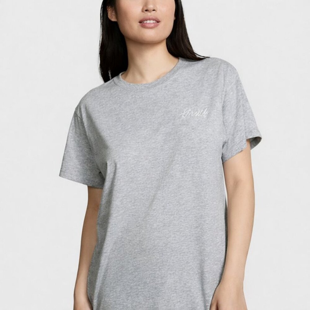 Victoria's Secret PINK Campus Short Sleeve Tee (Heather Grey Bling)